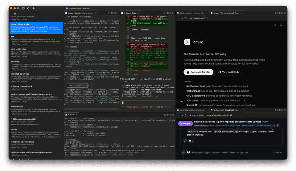 cmux running multiple Claude Code agents on macOS